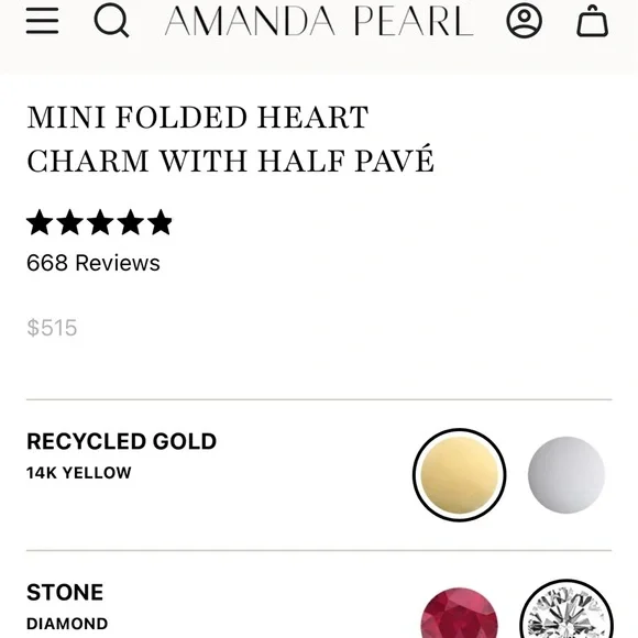 Amanda Pearl Mini Folded Heart Charm with Half Pavé - Picture 5 of 8